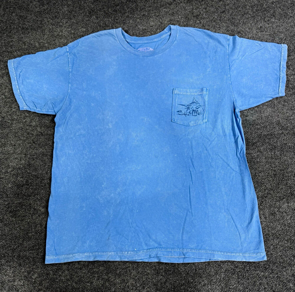 Salt Life Mens XL Blue Marlin Fishing Graphic Pocket T Shirt 100% Cotton